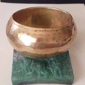 Vintage Hammered Wide Domed Brass Bangle Bracelet